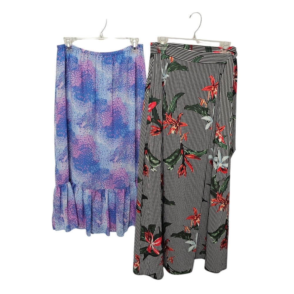 2pc Bundle Skirt Size M Bon Worth Abstract Ruffle Midi & Haute Rogue Floral